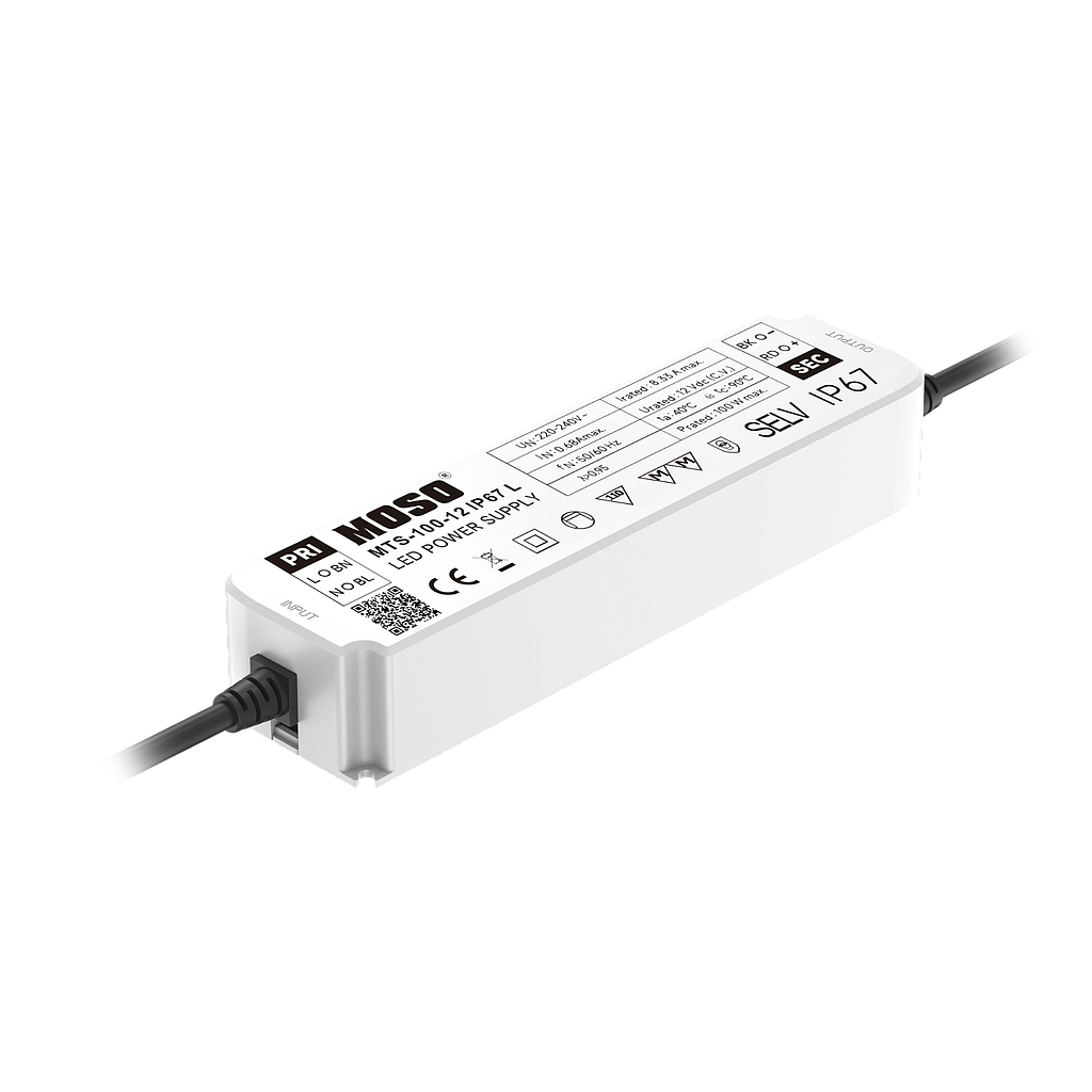 Fuente de Alimentación LED MOSO Serie MTS 220-240V, IP67, 24V 60W