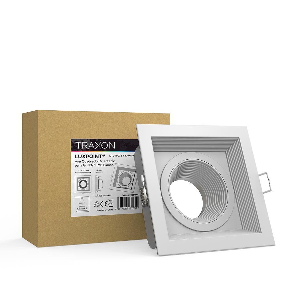 Aro cuadrado orientable blanco DT007 para Bombilla LED GU10 aluminio corte 105x105mm