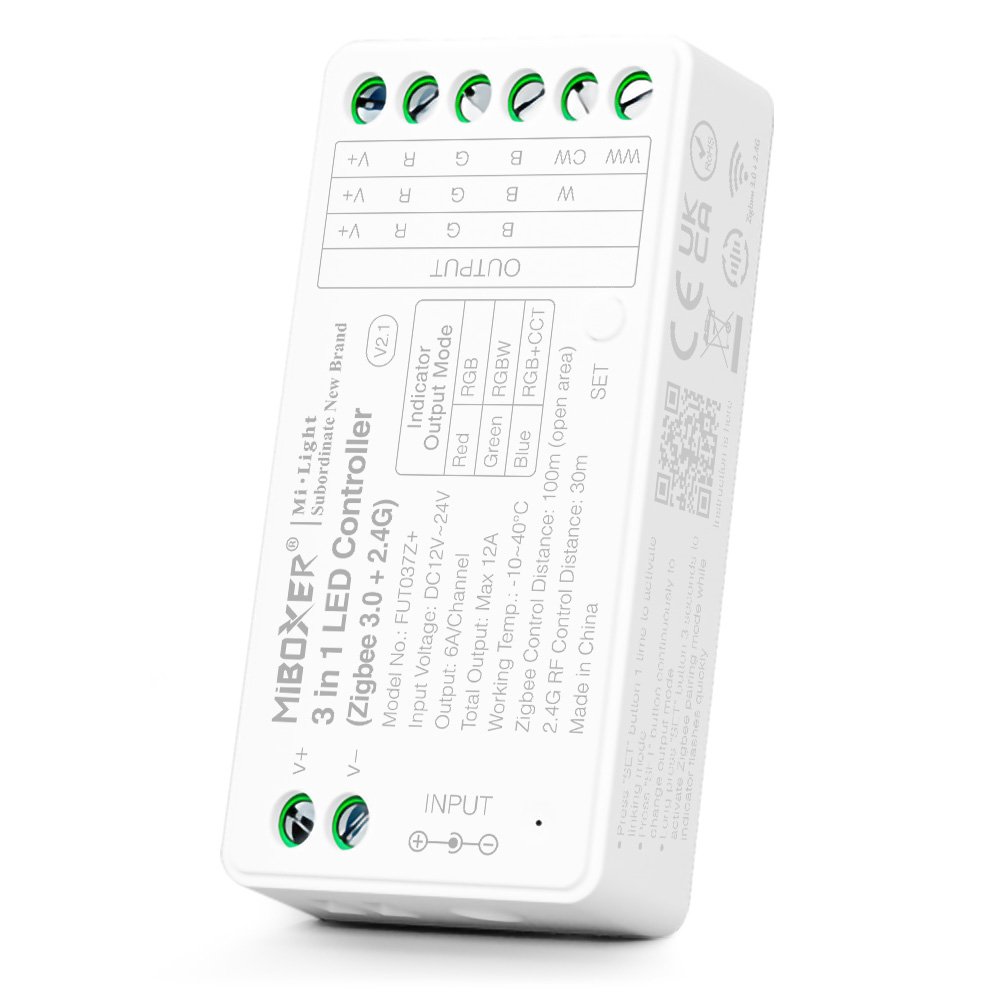 Controlador LED Controlador WiFi 2.4G 3 en 1 para Tira RGB / RGBW / RGB+CCT 12/24V DC MiBoxer FUT037Z+