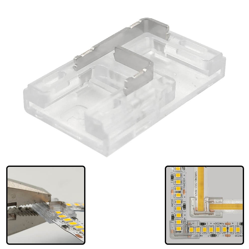 Pack 10 Conectores Transparentes de Unión en L para Tiras LED COB y SMD IP20 (8mm / 10mm)