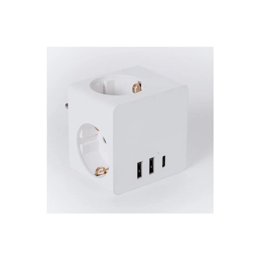 Regleta alemana de 3 vías sin cable y sin interruptor, blanca