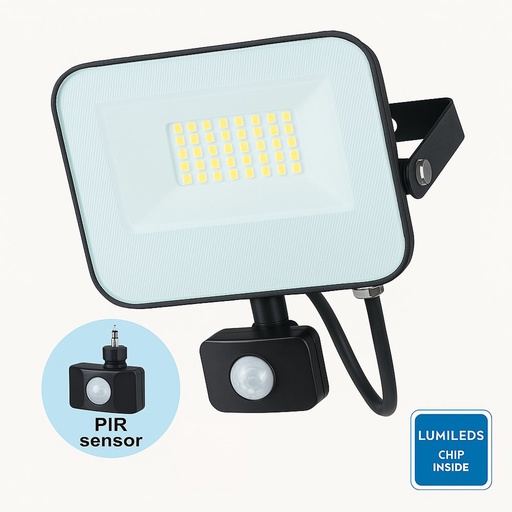 [FLSENS-30W-4K] Foco Proyector LED 30W AURORA Chip Lumileds 140lm / W Sensor Movimiento PIR