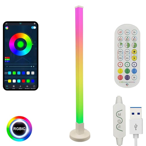 [92132] Lámpara LED Lámpara de Pie 10W Ambient Light RGBW DIGITAL + Control remoto + App 150cm