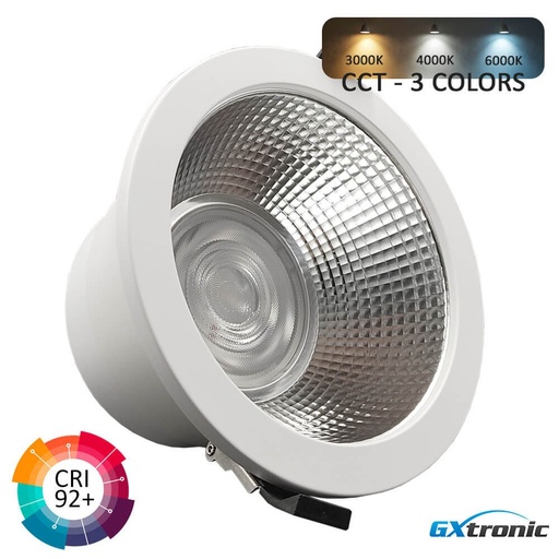 [91390] Foco Downlight LED Circular 30W GXtronic | 3CCT | CRI+92 | IP65 | Corte Ø145mm