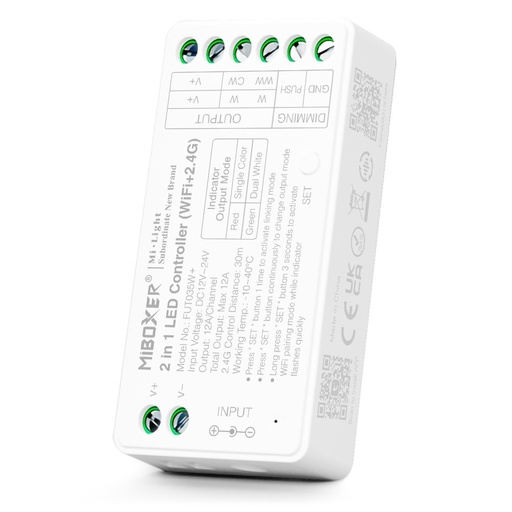 [FUT035W+] Tira LED Controladora LED DUAL WHITE -WiFi- RF 2, 4GHz 12-24V PUSH