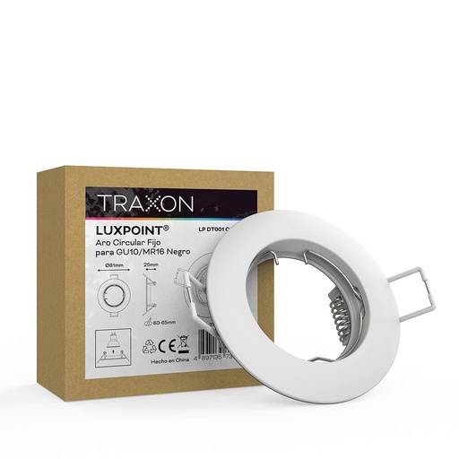 [33655] Aro circular fijo DT001 para Bombilla LED GU10 aluminio corte 60 negro