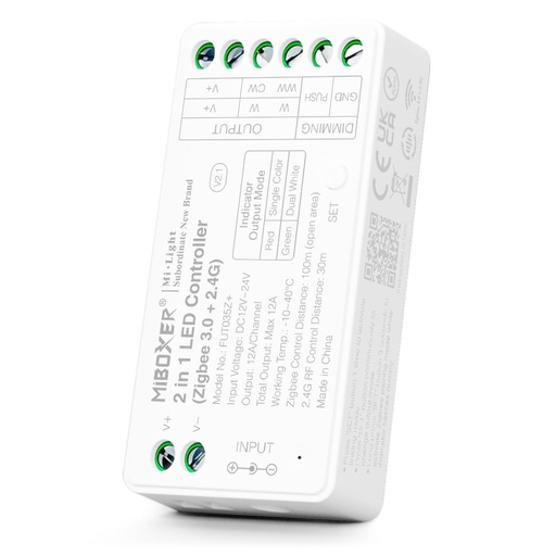 [22070] Controlador LED Controlador Zigbee+RF 2.4G 2 en 1 para Tira Monoclor CCT 12/24V DC MiBoxer