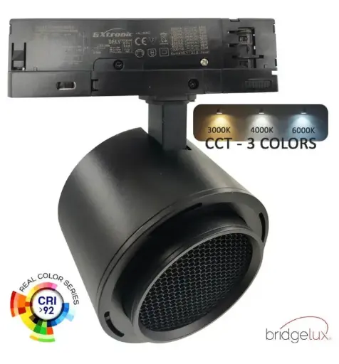 [tltb40w-cct] Foco de Carril Trifásico LED 40W-26W ROMA CCT Negro (Chip Bridgelux)